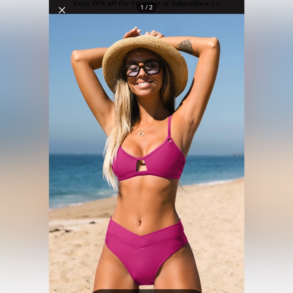 NWT Cupshe Bralette & V-Front High Waist Pink Bikini Set